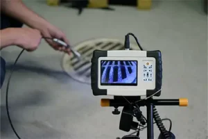 A plumber from D&D Complete Sewer Service is conducting a video sewer inspection to assess the interior of a sewer system in Central IL.
