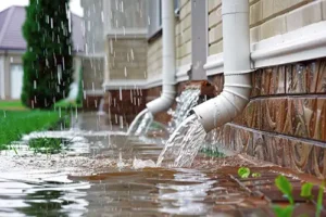 D&D Complete Sewer Service—Heavy Spring rain leads to yard flooding, which can put pressure on residential sewer pipes in Lincoln, IL.